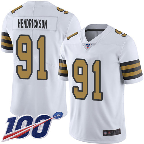 Men New Orleans Saints Limited White Trey Hendrickson Jersey NFL Football 91 100th Season Rush Vapor Untouchable Jersey